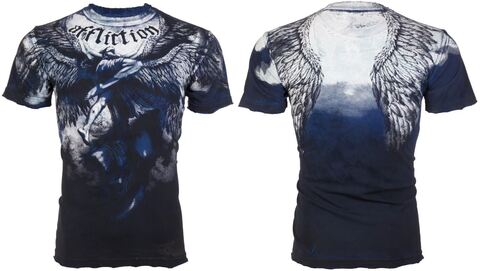Affliction | Футболка мужская Upward Navy tee A1040NV перед и сзади