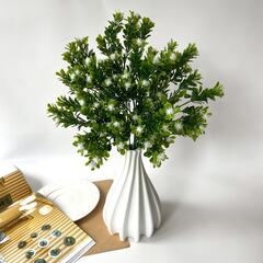 Зелень искусственная, букет с белыми мелкими цветочками, 37 см, набор 2 букета.