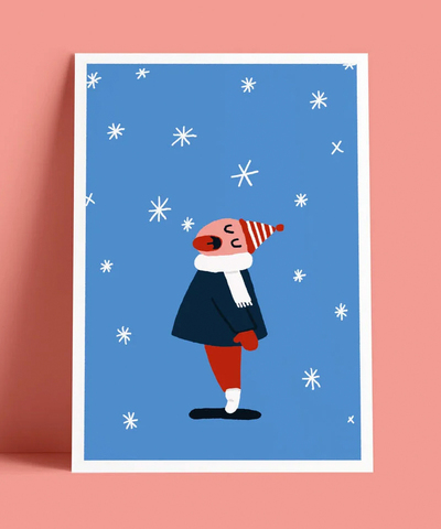 Открытка Мальчик и снежок