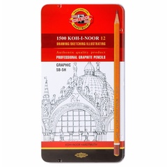 Набор чернографитных карандашей KOH-I-NOOR 1502 GRAPHIC 5B-5H, 12шт, металл. коробка