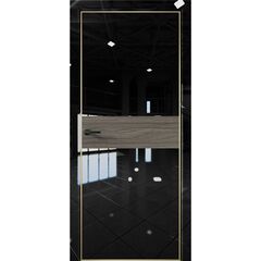 Купить Межкомнатная дверь глянец Pt 5 Платина crystall black алюминиевая кромка Al Gold Edition вставка дуб миндаль