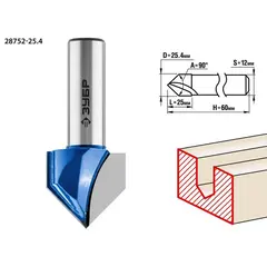 ЗУБР 25.4 x 25 мм, угол 90° мм, фреза пазовая галтельная V-образная, Профессионал (28752-25.4)