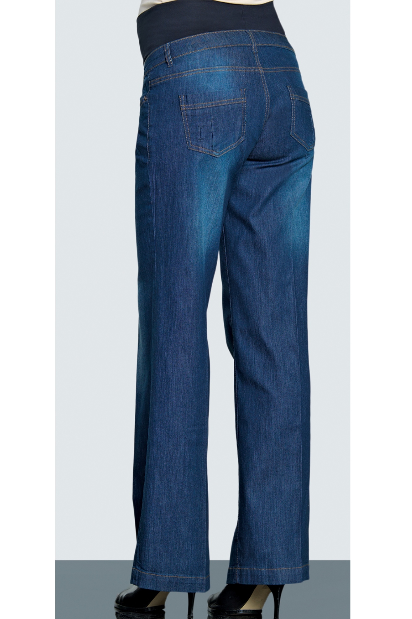 Фото джинсы для беременных EBRU, широкие, вставка, высокая посадка от магазина СкороМама, синий, размеры.