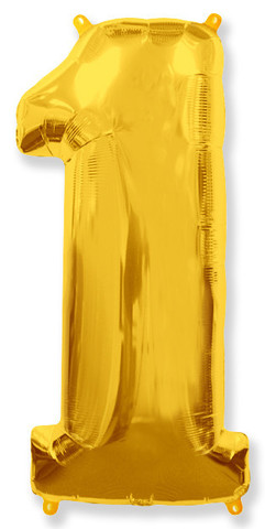 Воздушный шар (40''/102 см) Цифра, 1, Золото, 1 шт.  Шар (40''/102 см) Цифра, 1, Золото, 1 шт.