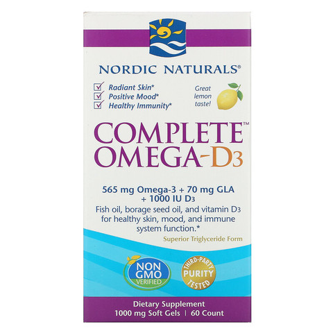 Nordic Naturals, Комплекс Омега-D3, лимон, 1000 мг, 60 мягких таблеток