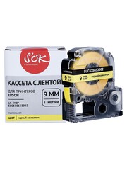 Кассета с лентой S'OK by Sakura Printing C53S653002 (LK-3YBP) для Epson  LW400, LW700, LW600P, LW1000P, K400, Z700, Z800, черный на желтом, 8мм, 8м, пастельная