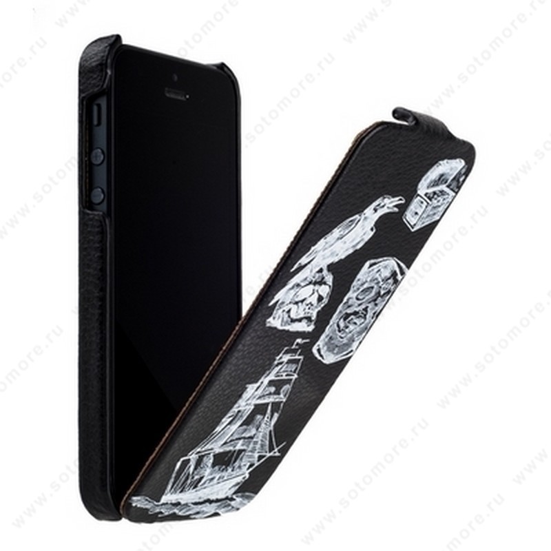 Чехол-флип Fashion для iPhone SE/ 5s/ 5C/ 5 откидной с рисунком вид 33 черный
