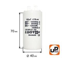 Конденсатор UNITED PARTS CBB60, 18 мкФ, 450В, 2 клеммы (90-0976)