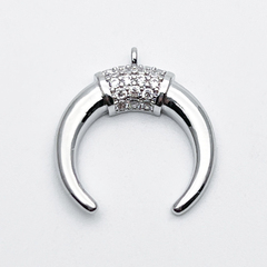 Подвеска Лунница, цвет серебро (родий), фианиты, размер 18*17 мм, цена за 1 шт