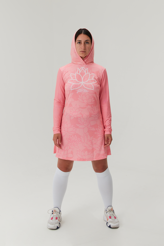 Платье летнее с капюшоном для рыбалки, бега, фитнеса "Розовый лотос"