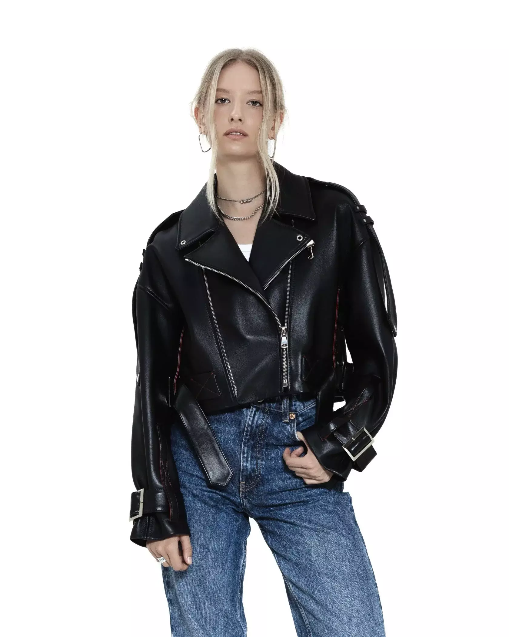 Укороченная косуха Oversize с крестами, Черная