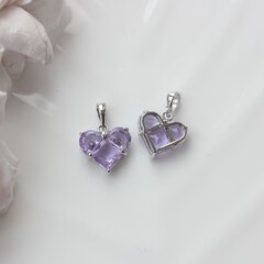 Подвеска Сердце с сиреневым фианитом, 14 мм, родий, П545