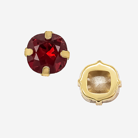 Кристалл Кушон (Сushion) в цапах, оттенок "Сиам"/"Siam", 9,2мм, позолота