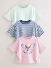 Футболка для девочки Next AM0-630, 3 шт., Мятный, Розовый, Синий