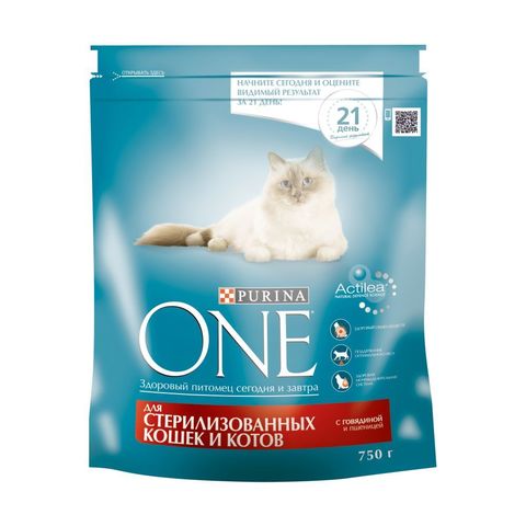 Purina One сухой корм для стерил/кастр кошек с говядиной 750 г