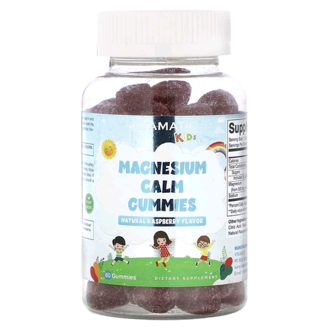 Vitamatic kids, Для детей, успокаивающие жевательные таблетки с магнием, натуральная малина, 60 жевательных таблеток