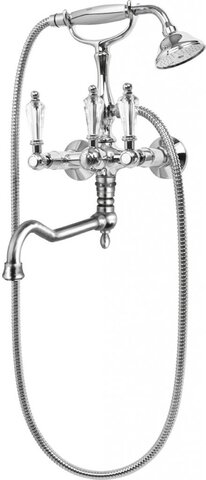 Cezares DIAMOND-VDF-01-Sw-N DIAMOND-VDF-01-Sw-N Смеситель для ванны с ручным душем с поворотным изливом, исполнение хром, ручки Swarovski Nero