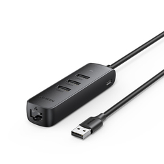 Адаптер UGREEN USB 2,0 to 3×USB 2,0+RJ45 Ethernet Adapter CM416, черный