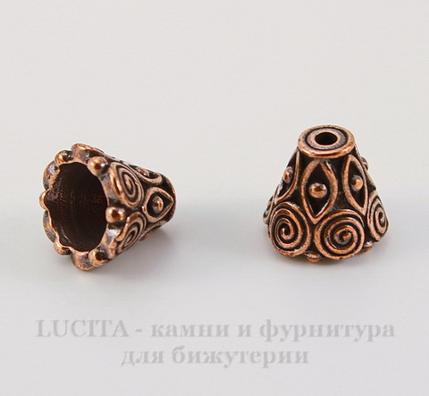 Шапочка для бусины TierraCast "Спираль" (цвет-античная медь) 9х8,5 мм