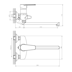 DR72043 Смеситель одноручный универсальный с поворотным изливом 35см, хром