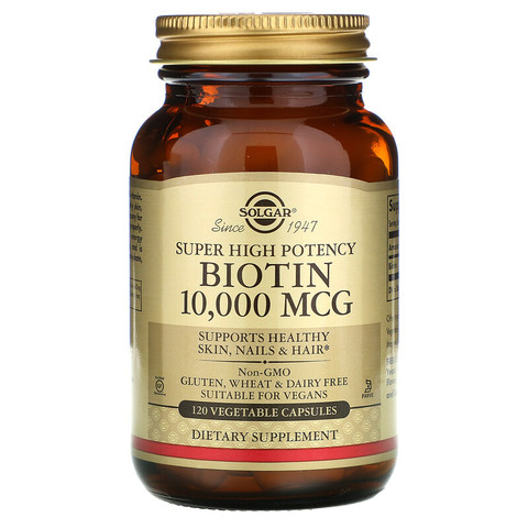 Solgar, Биотин (Biotin), высокоэффективный, 10 000 мкг, 120 растительных капсул