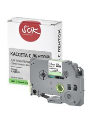 Кассета с лентой S'OK by Sakura Printing TZED31 для Brother,  черный на зеленом, 12мм, 8м , наклейка