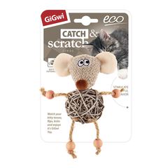 CATCH & SCRATCH ECO игрушка для кошек Мышка с плетеным мячиком и колокольчиком 8см