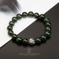 Браслет "Лотос". зелёный нефрит. 12мм.