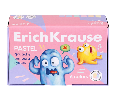 Гуашь ErichKrause Jolly Friends Pastel 6 цветов по 20 мл (в коробке 6 шт) Арт. 61418