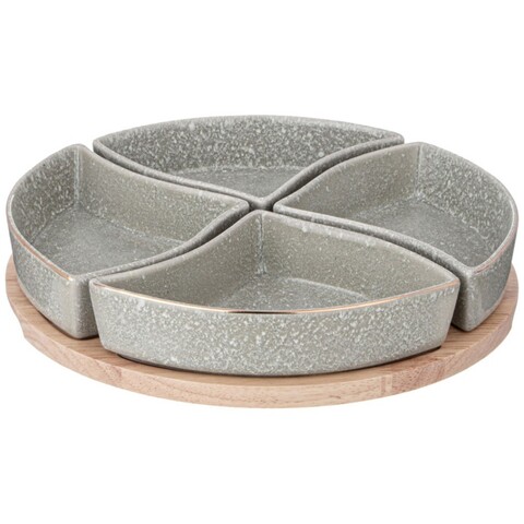 Менажница 4 секции на деревянной подставке Lefard 