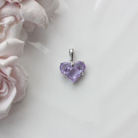 Подвеска Сердце с сиреневым фианитом, 14 мм, родий, П545