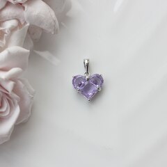 Подвеска Сердце с сиреневым фианитом, 14 мм, родий, П545