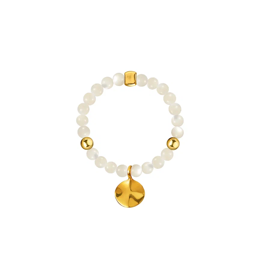 кольцо из белого перламутра с мятым листом