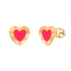 21189-5-Серьги-пусеты в форме сердечек  из золота с розовой эмалью
