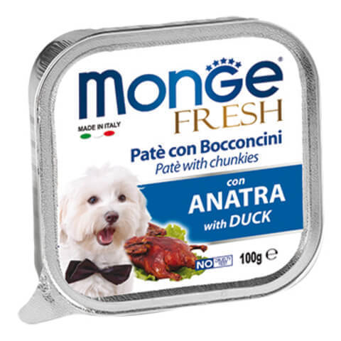 купить консервы Monge Fresh with Duck Паштет из мяса утки для взрослых собак всех пород