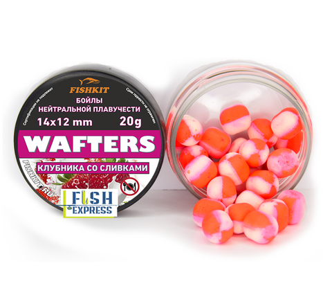 Бойлы FISHKIT WAFTERS 14х12 мм.. Клубника со сливками