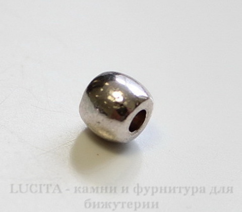 Бусина металлическая гладкая (цвет - античное серебро) 6х5 мм, 10 штук ()
