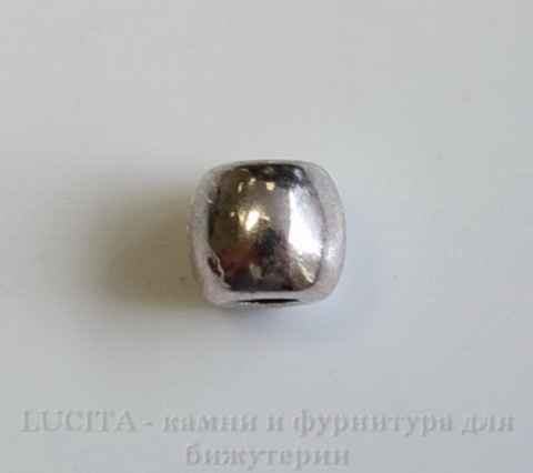 Бусина металлическая гладкая (цвет - античное серебро) 6х5 мм, 10 штук ()