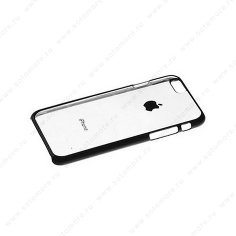 Накладка пластиковая для Apple iPhone 6s/ 6 прозрачная с яблоком окантовка черный