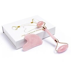 PURCHASE/Ролик для лица и скребок Гуаша из натурального розового кварца. Массажный набор для лица