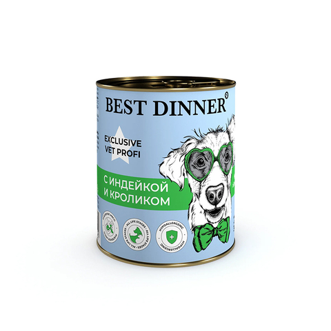 Влажный корм Best Dinner Exclusive, для щенков, при пищевой аллергии, индейка/кролик, 340 г