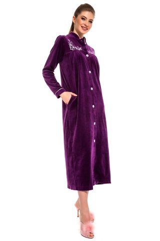 Женский велюровый халат  на пуговицах 391 фиолетовый