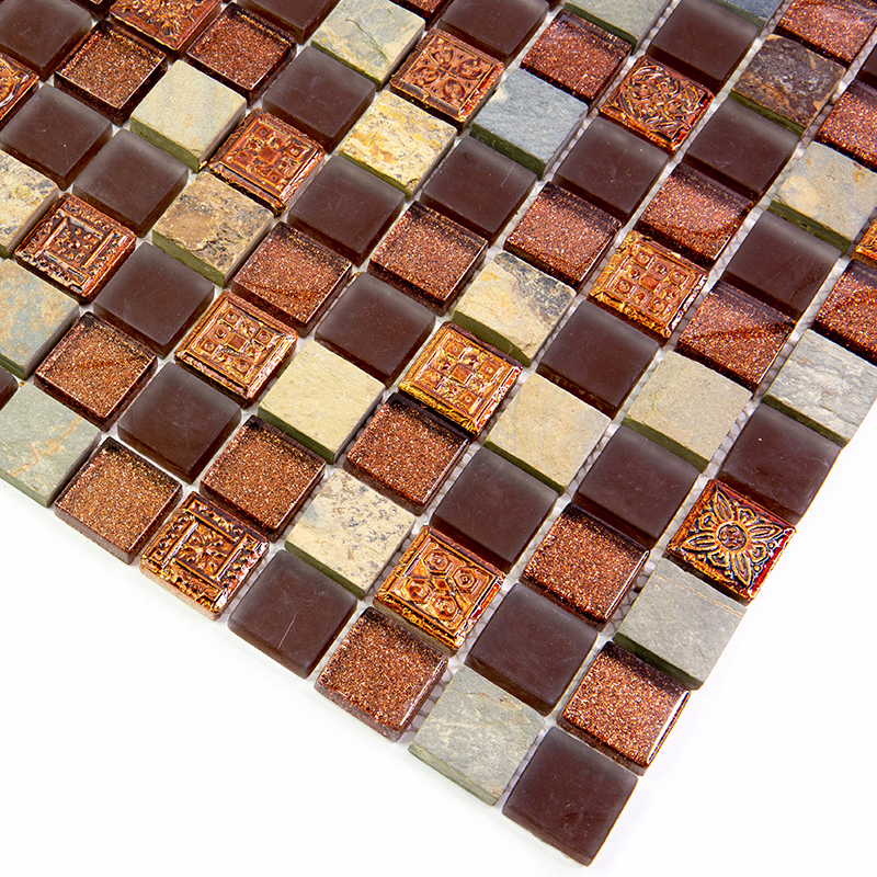 BDA-2320 Мозаика из стекло сланец агломерат Natural Inka коричневый темный квадрат