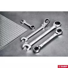 ЗУБР 10 мм, шарнирный трещоточный гаечный ключ, Профессионал (27101-10)