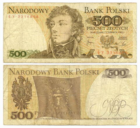 Банкнота Польша 500 злотых 1982 год EY 3316696. F