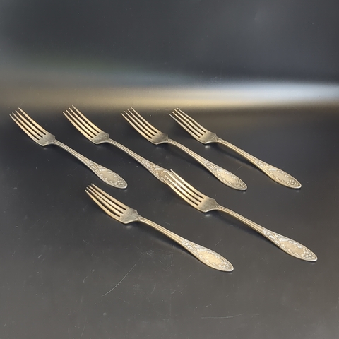 Набор столовых вилок Пламя на 6 персон, МНЦ (медь-никель-цинк), Оленегорский механический завод, СССР, 1970-1980 гг.