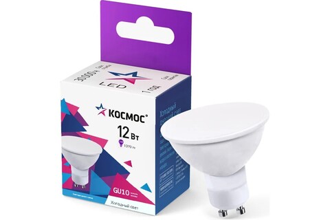 Лампа светодиодная Космос  LkecLED12wGU10C65 цоколь GU10, софитная GU10, 12Вт = 110Вт, холодный 6500k, световой поток 1070лм, 220 вольт - купить в компании MAKtorg