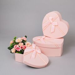 Коробка подарочная Сердце, с бантом, Розовый, 18,5*17*7,5 см