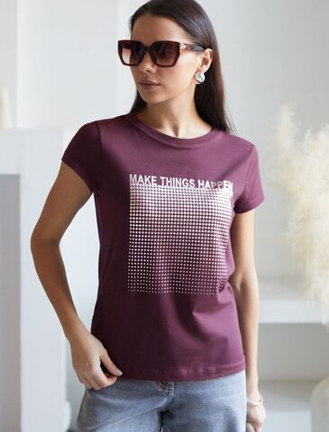 Нарядная футболка с блестящим принтом фольгой  D49.135 (131393)