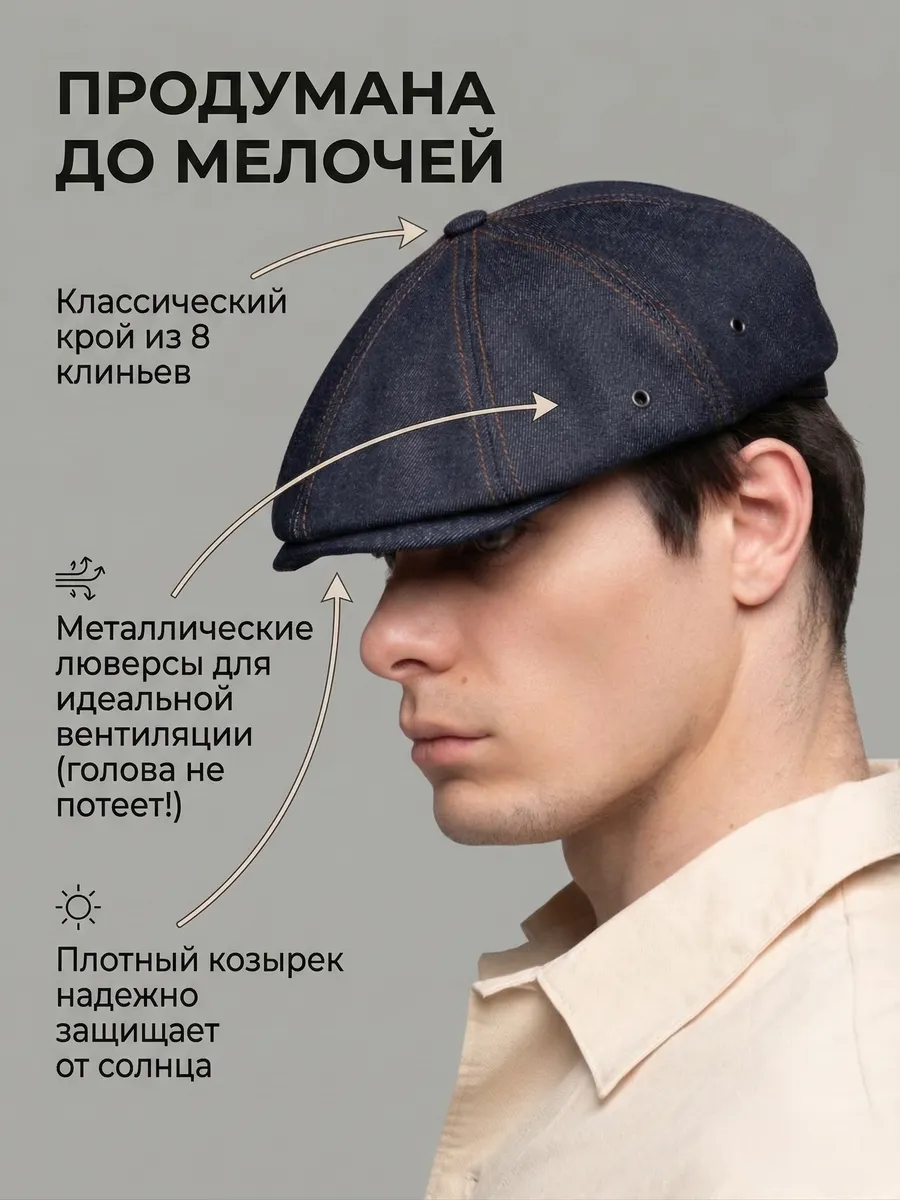 Кепка восьмиклинка джинсовая осенняя